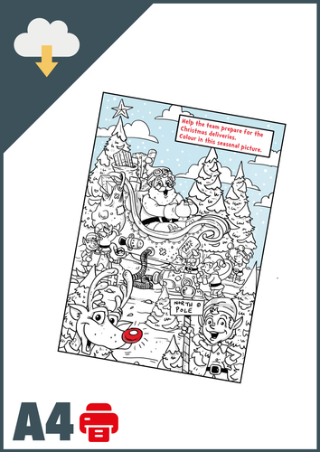 Christmas Colouring Picture A4 (Instant Email Delivery)