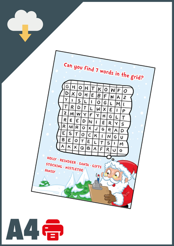 Christmas WordSearch A4 (Instant Email Delivery)