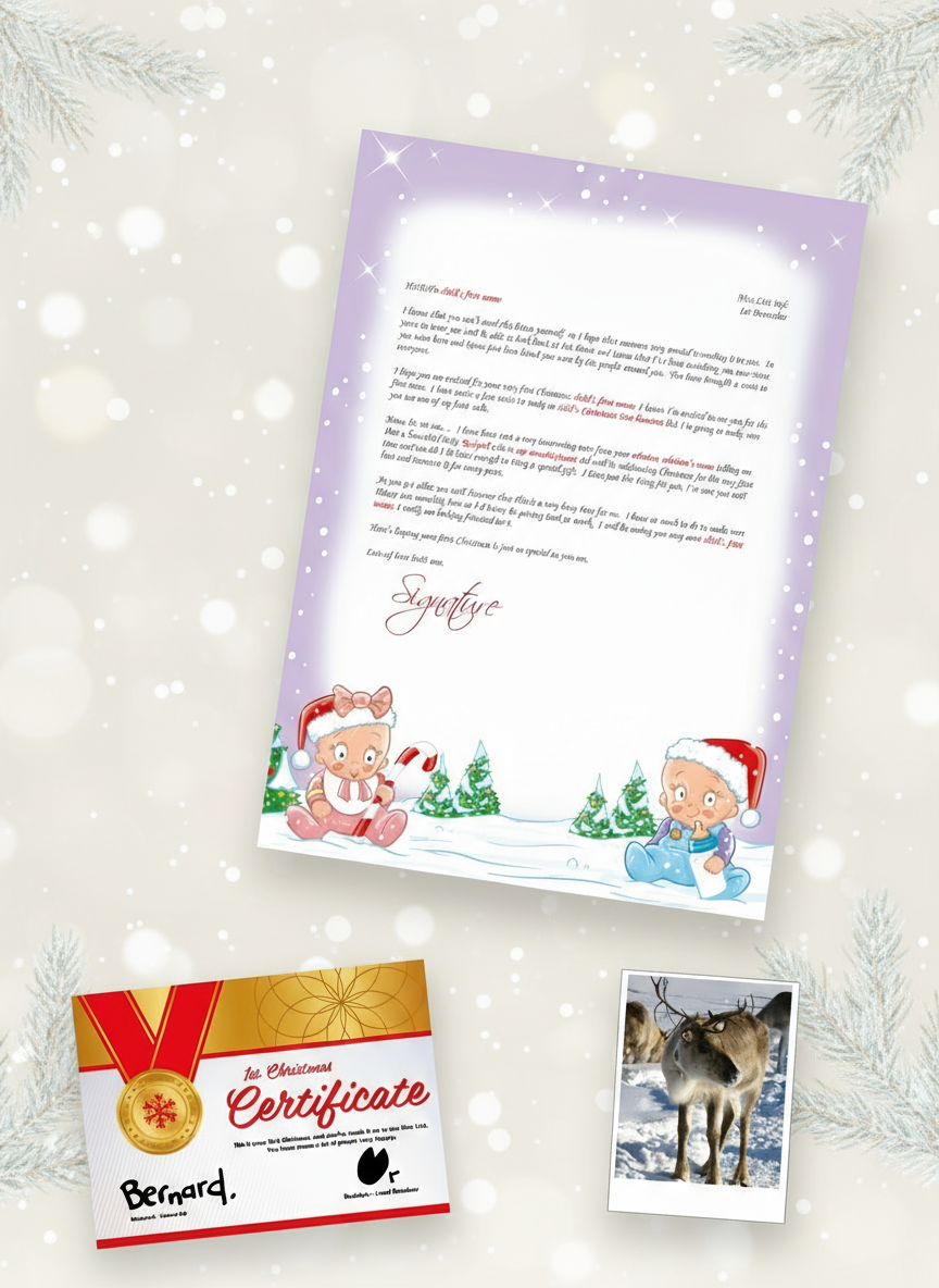 First Santa Letter Babys 1st Santa Letter With Certificate & Reindeer Photo