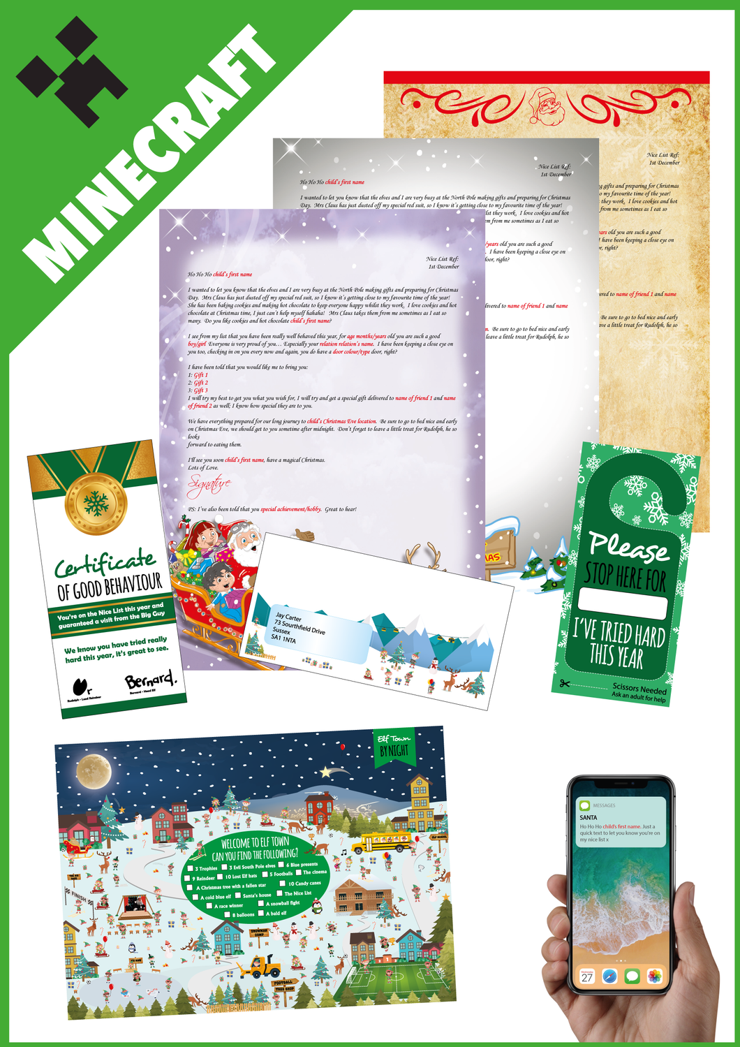 Personalised Santa Letter and Extras - Ideal for Minecraft Fans