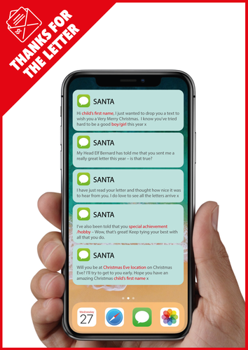 Personalised Santa Text Messages (SMS) - Thanks For The Letter Theme